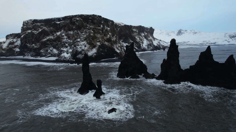 Reynisfjara black sand beach captured by drone